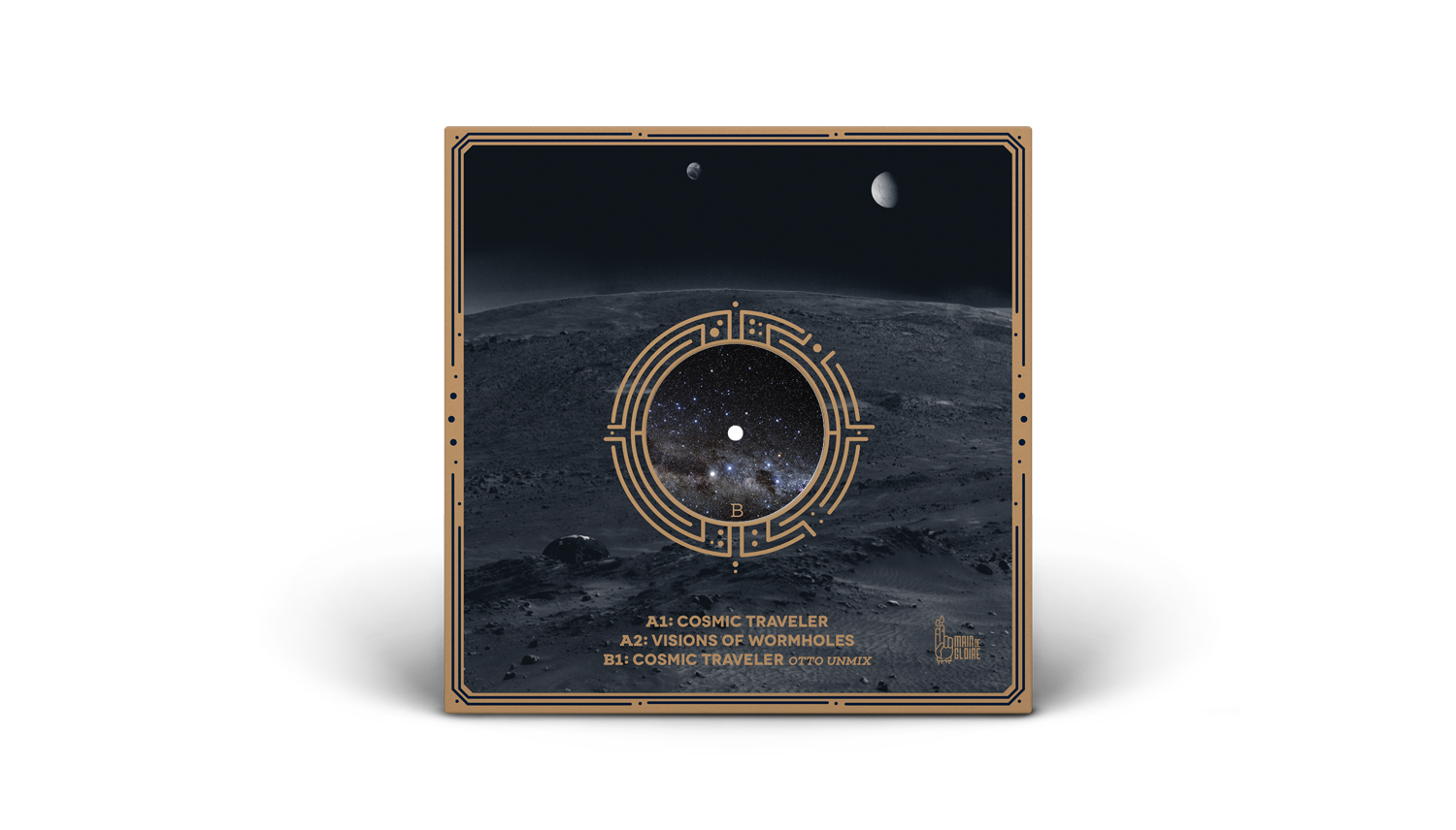 Back of Cosmic Traveler album cover, vinyl record in sleeve.