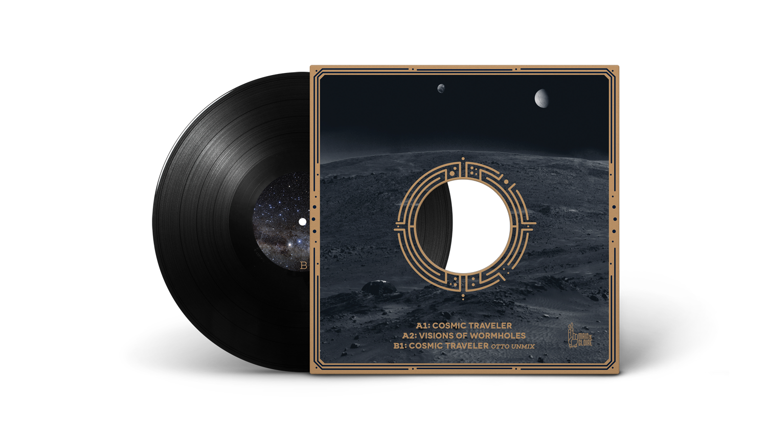 Back of Cosmic Traveler album cover, vinyl record in sleeve.