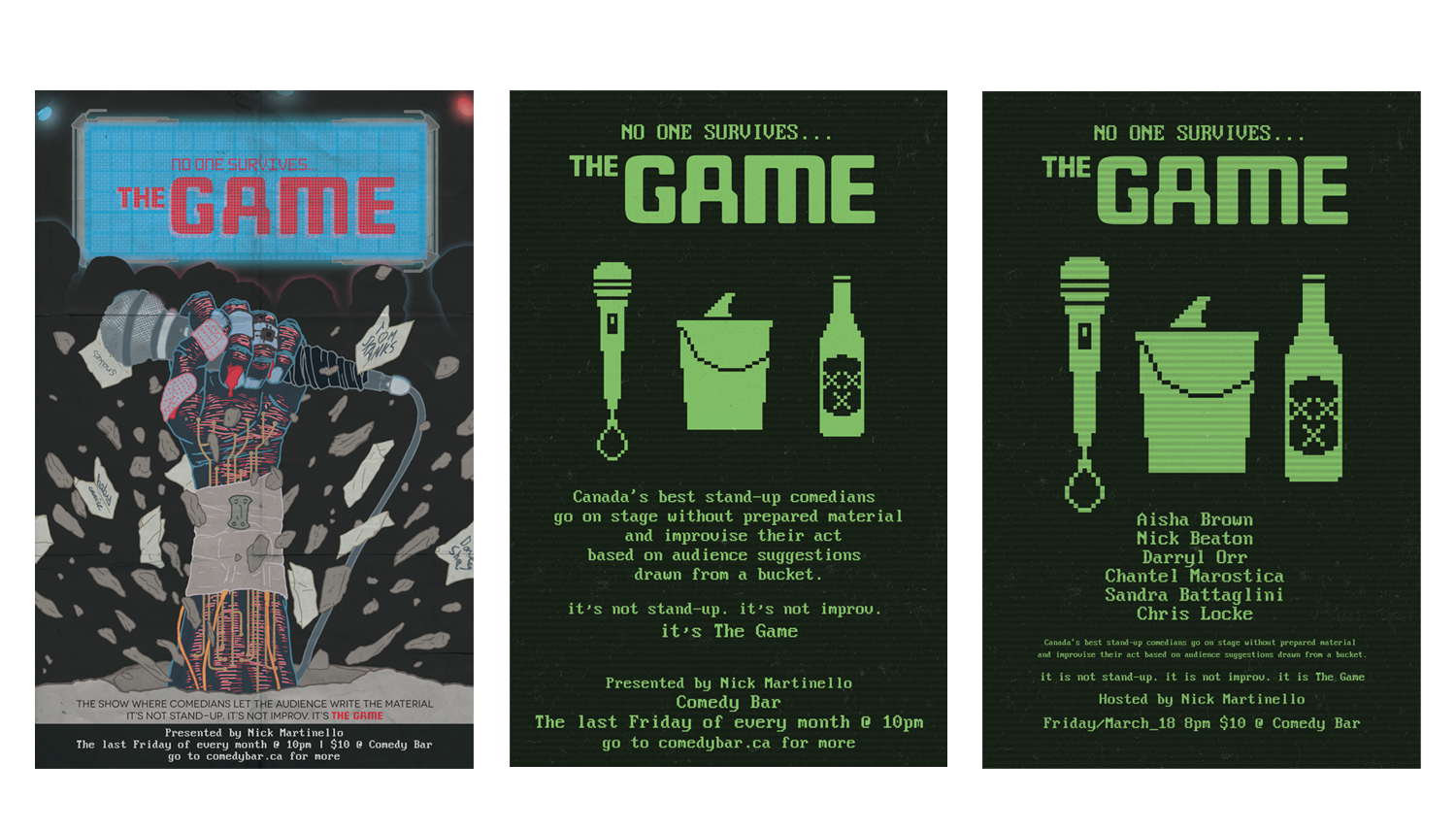 The Game at Comedy Bar poromotional posters.