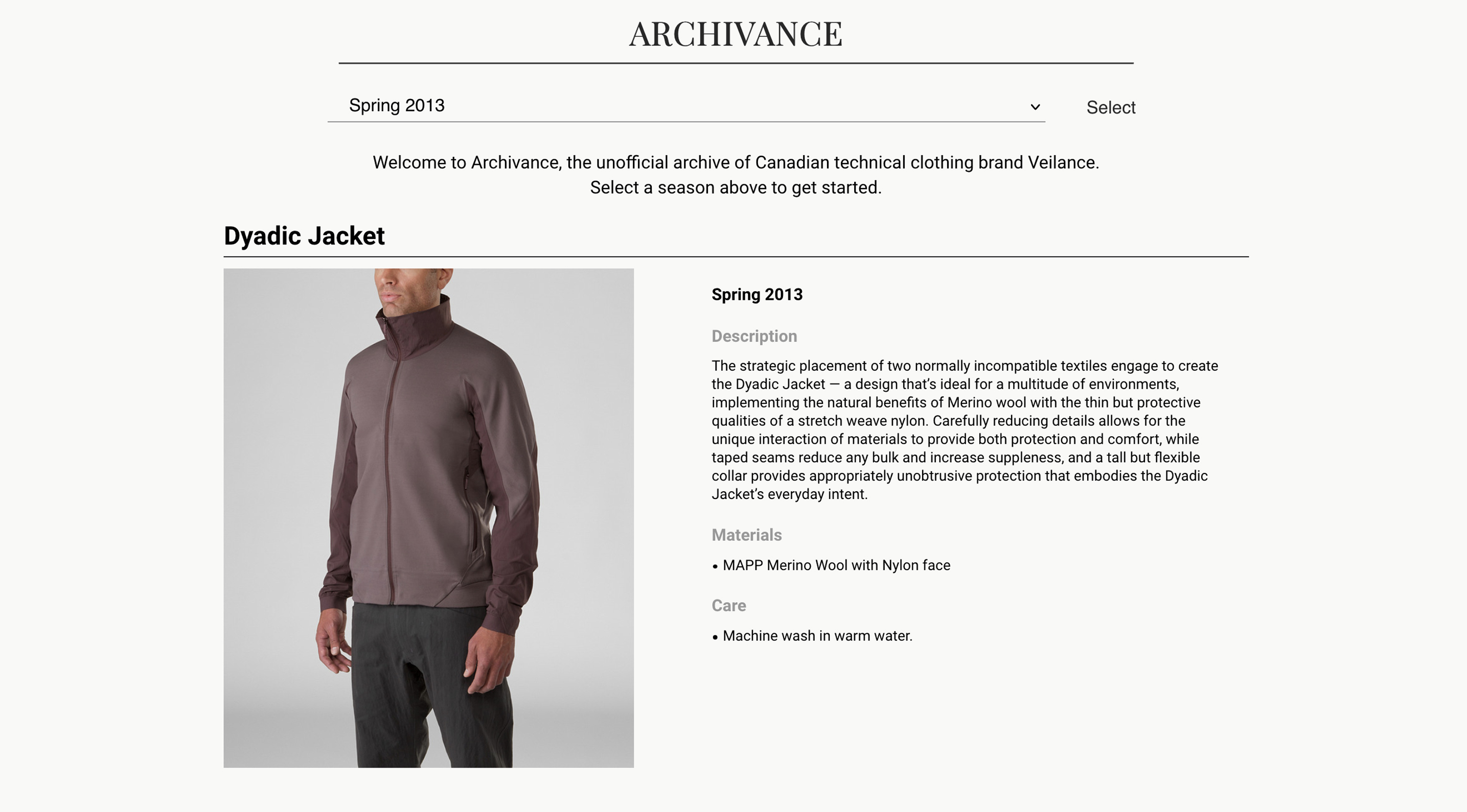Preview of the Veilance Archive website.